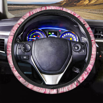 Pink Rose Print Car Steering Wheel Cover