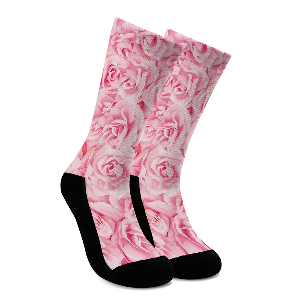Pink Rose Print Crew Socks