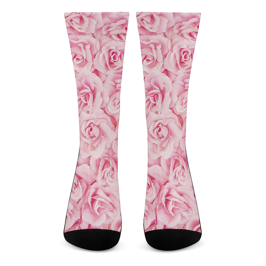 Pink Rose Print Crew Socks