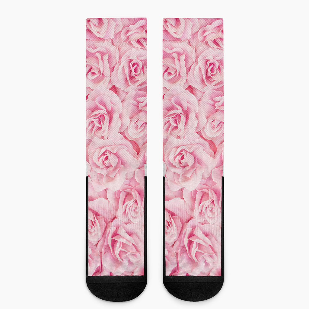 Pink Rose Print Crew Socks