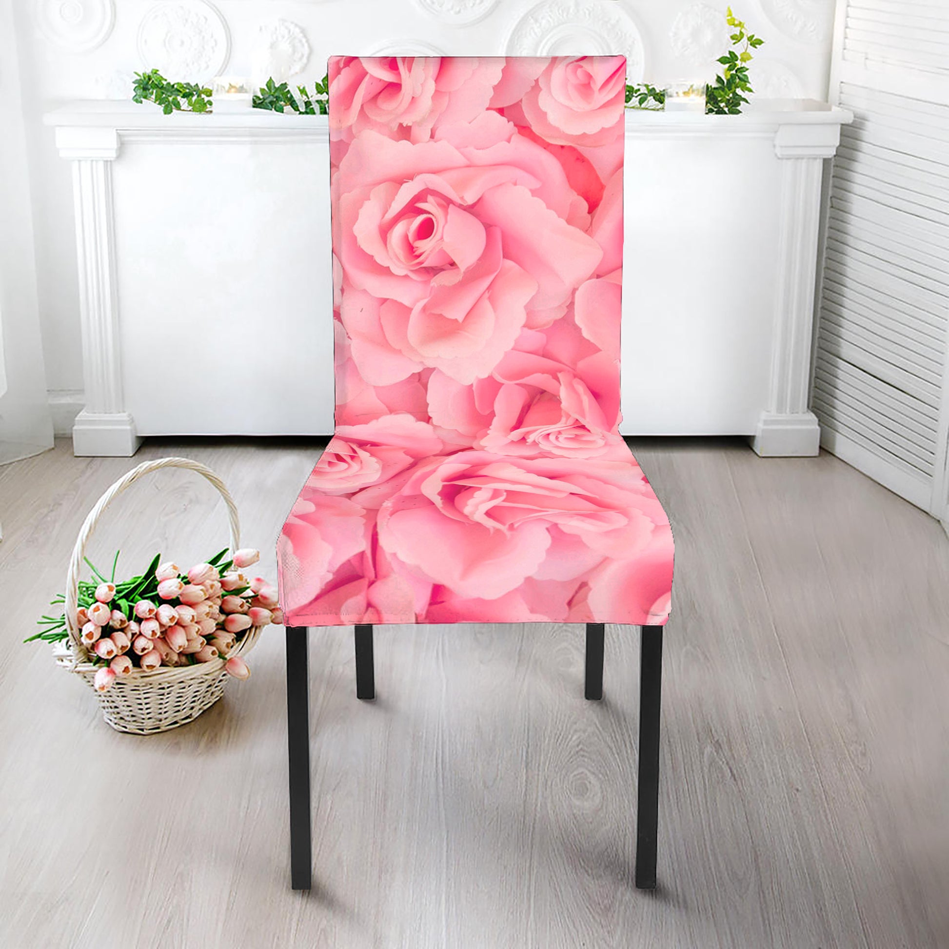 Pink Rose Print Dining Chair Slipcover