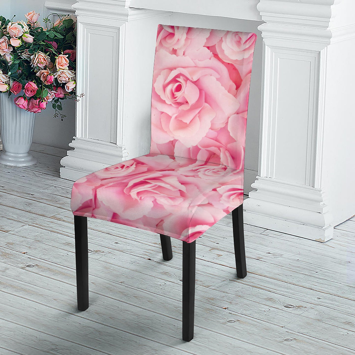 Pink Rose Print Dining Chair Slipcover