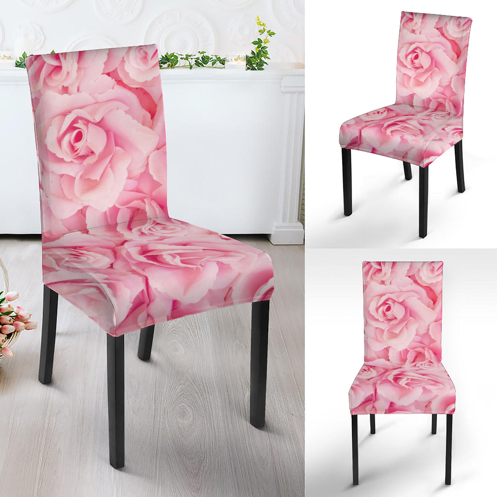 Pink Rose Print Dining Chair Slipcover