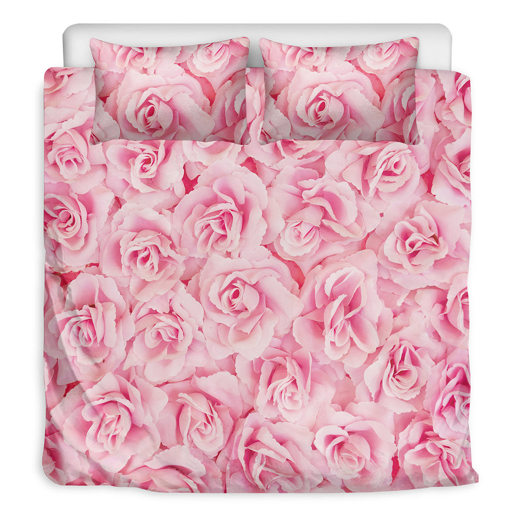 Pink Rose Print Duvet Cover Bedding Set