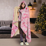 Pink Rose Print Hooded Blanket