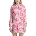 Pink Rose Print Pullover Hoodie Dress