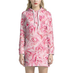 Pink Rose Print Hoodie Dress