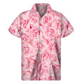 Pink Rose Print Men's Short Sleeve Shirt