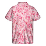Pink Rose Print Men's Short Sleeve Shirt