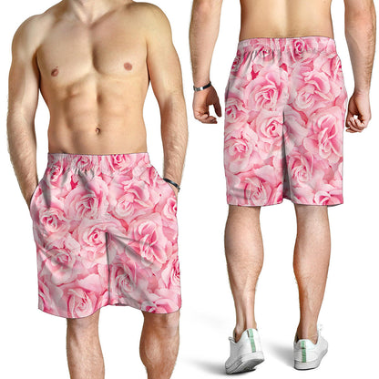 Pink Rose Print Men's Shorts