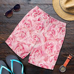 Pink Rose Print Men's Shorts