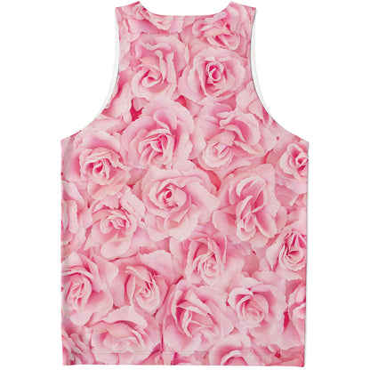 Pink Rose Print Men's Tank Top