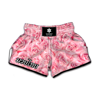Pink Rose Print Muay Thai Boxing Shorts