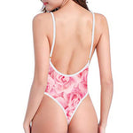Pink Rose Print One Piece High Cut Swimsuit