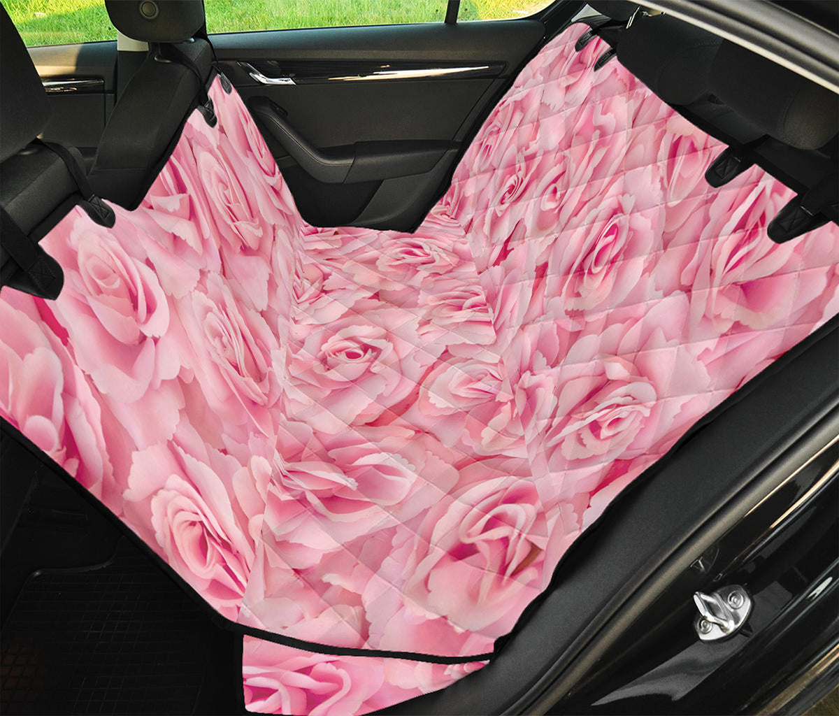 Pink Rose Print Pet Car Back Seat Cover