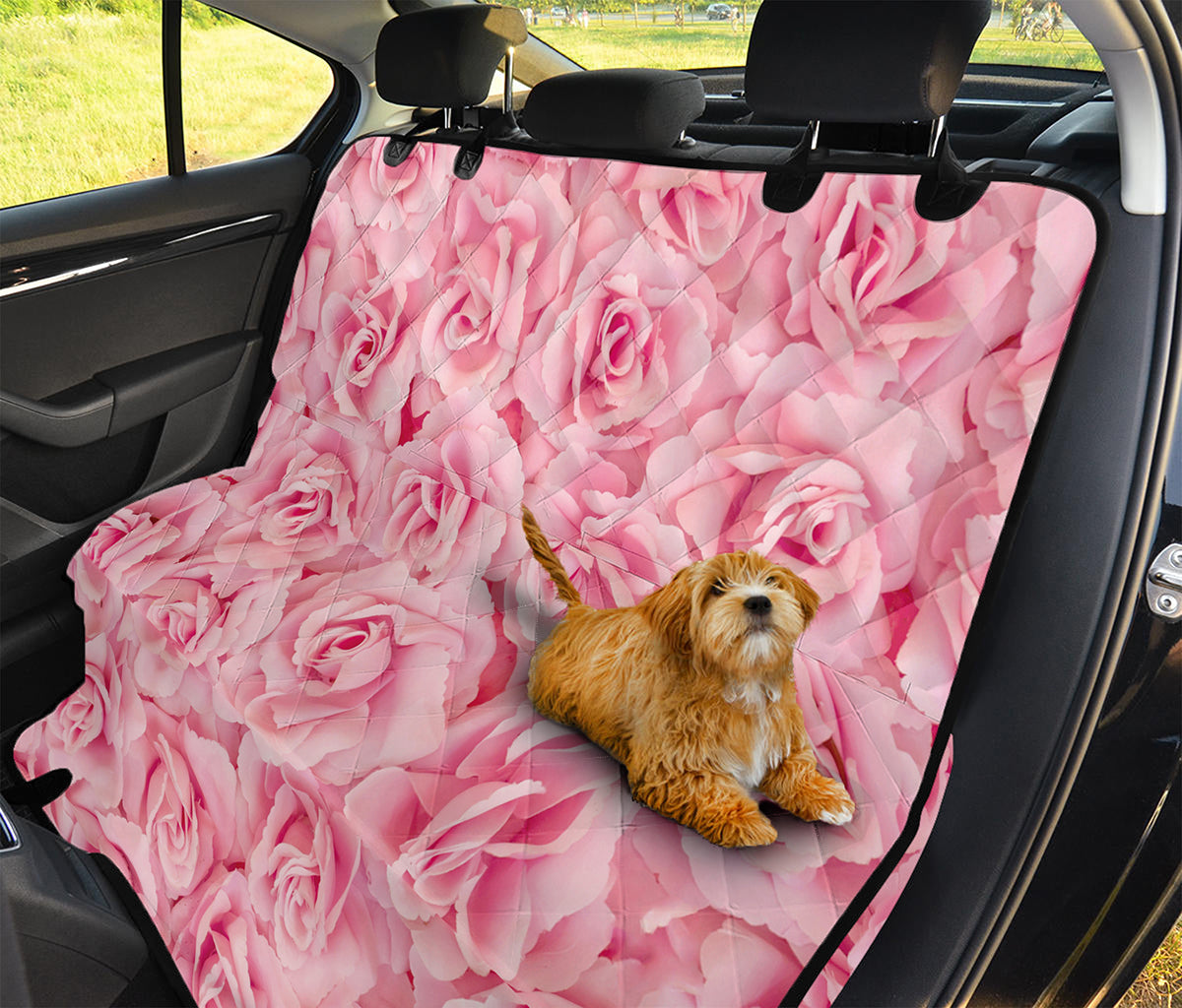 Pink Rose Print Pet Car Back Seat Cover