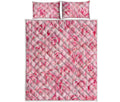 Pink Rose Print Quilt Bed Set