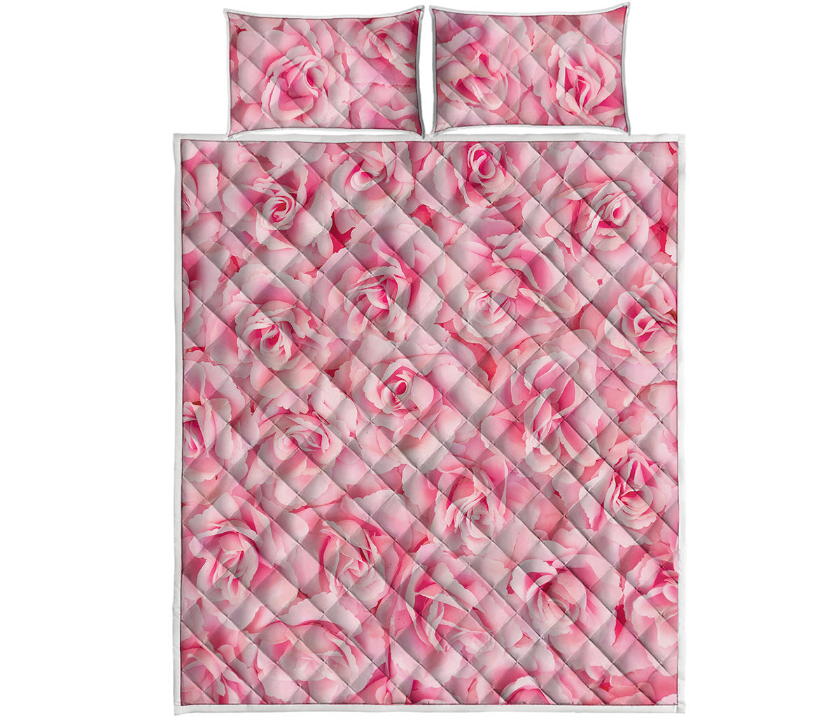 Pink Rose Print Quilt Bed Set