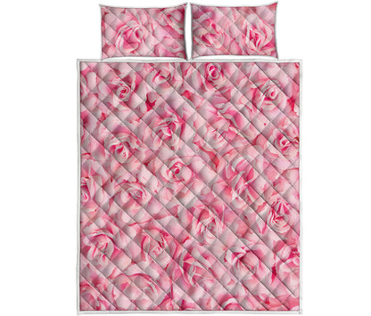 Pink Rose Print Quilt Bed Set