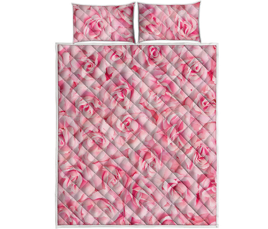 Pink Rose Print Quilt Bed Set