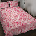 Pink Rose Print Quilt Bed Set