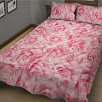 Pink Rose Print Quilt Bed Set