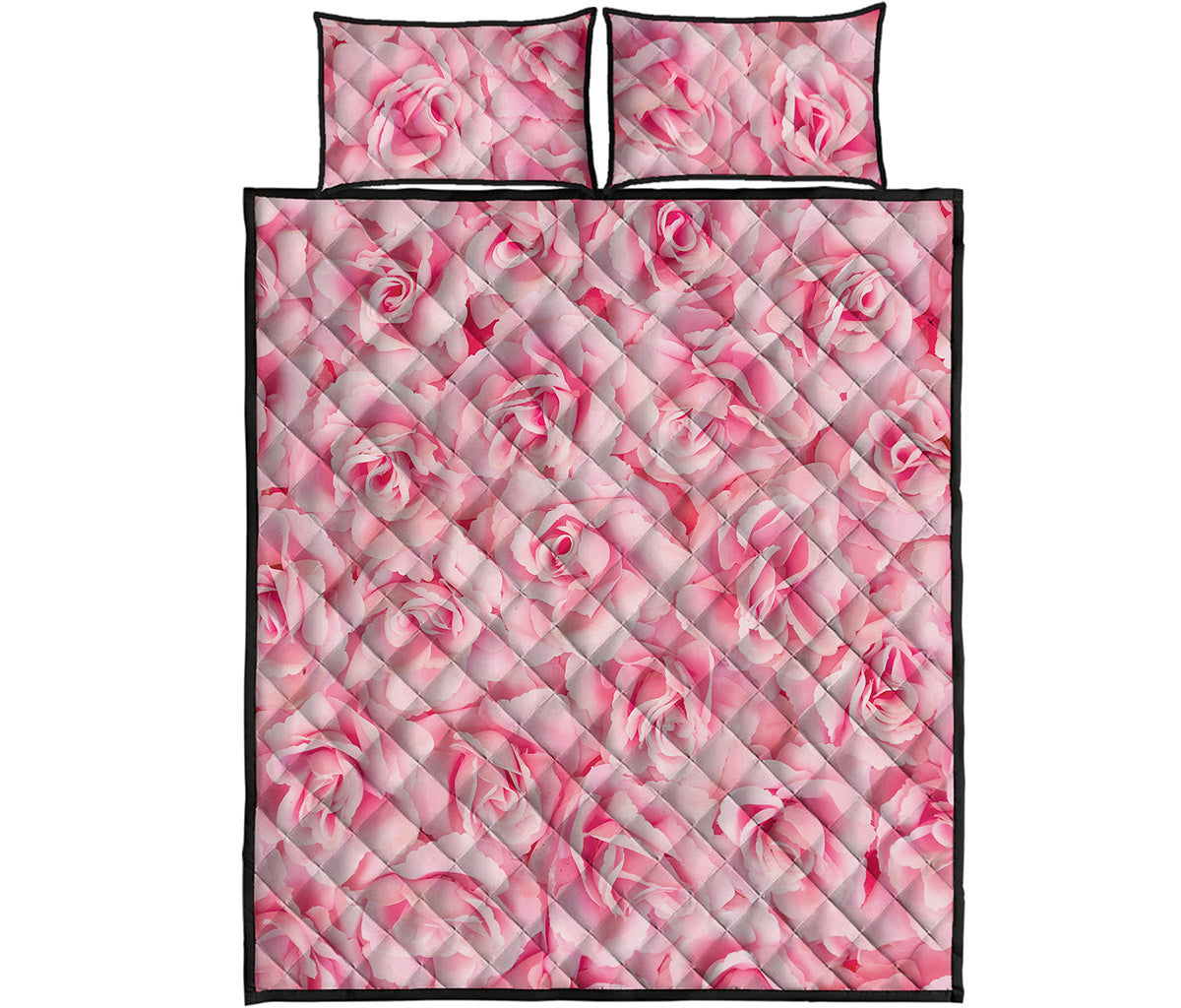 Pink Rose Print Quilt Bed Set