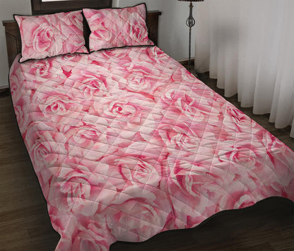 Pink Rose Print Quilt Bed Set