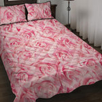 Pink Rose Print Quilt Bed Set