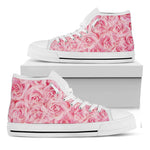 Pink Rose Print White High Top Shoes