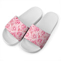 Pink Rose Print White Slide Sandals