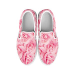 Pink Rose Print White Slip On Shoes