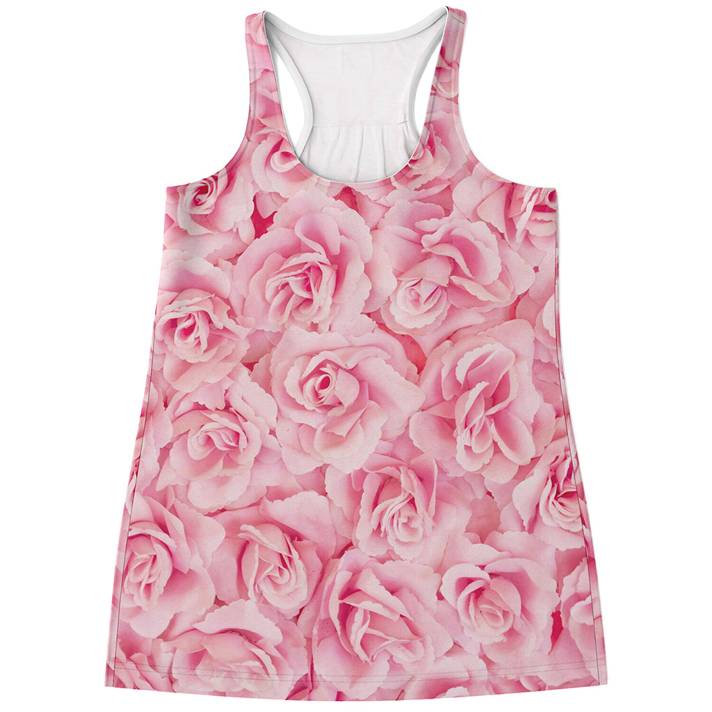Pink Rose Print Women's Racerback Tank Top