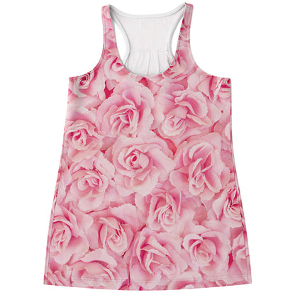 Pink Rose Print Women's Racerback Tank Top
