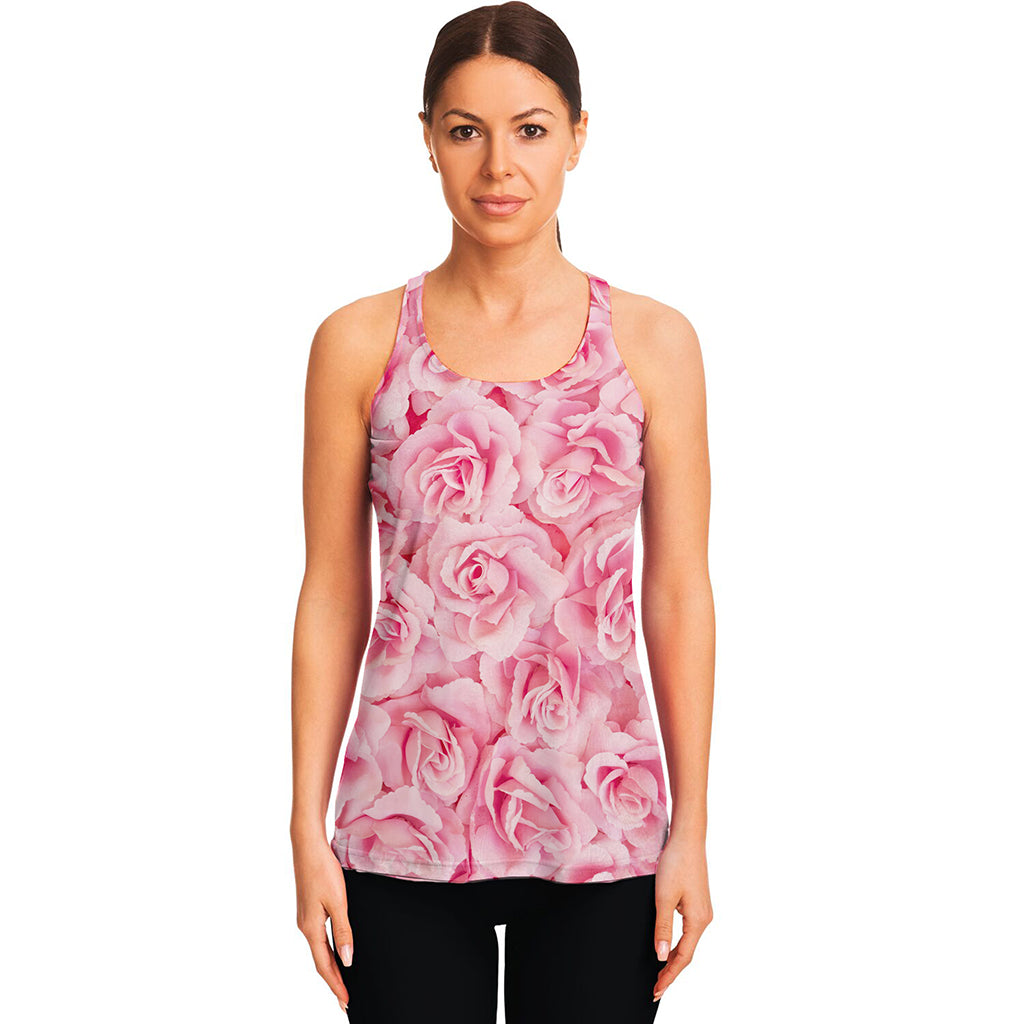 Pink Rose Print Women's Racerback Tank Top