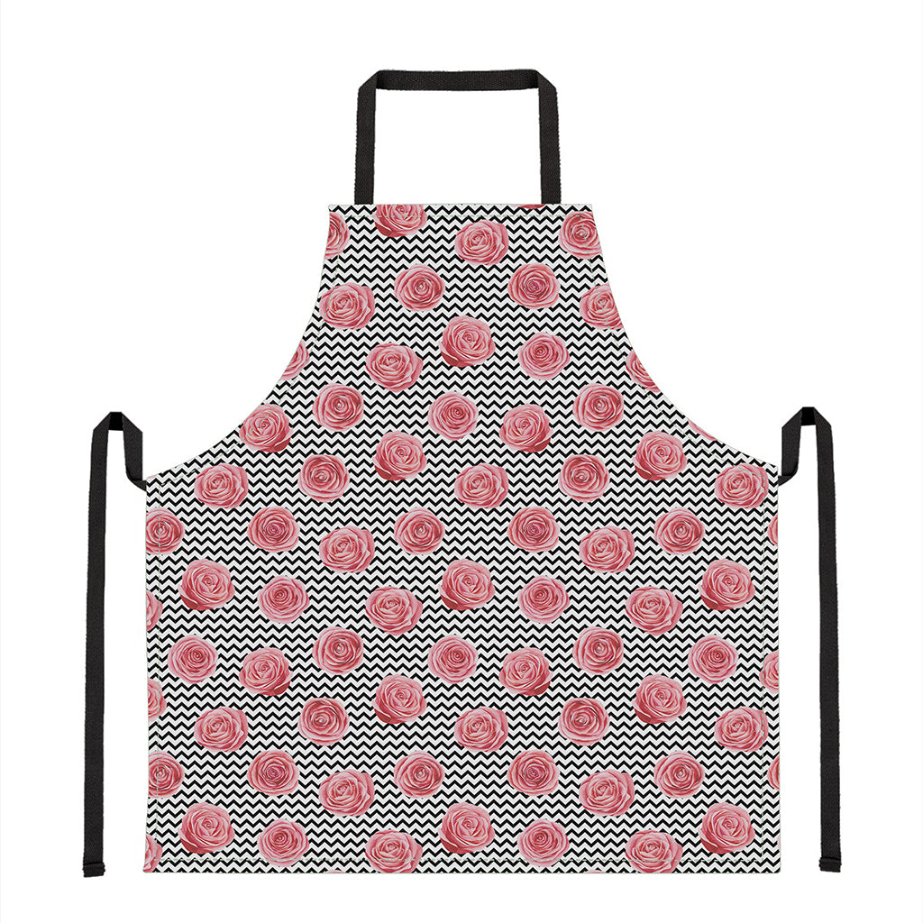 Pink Rose Zigzag Pattern Print Apron