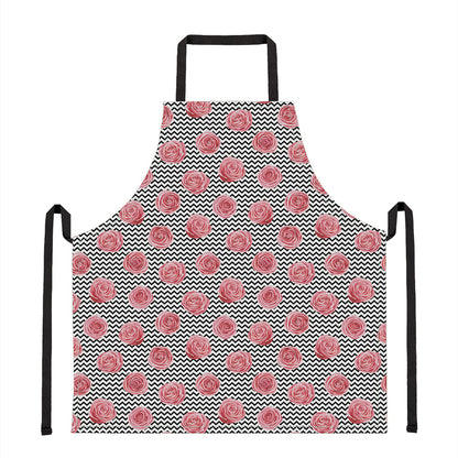 Pink Rose Zigzag Pattern Print Apron