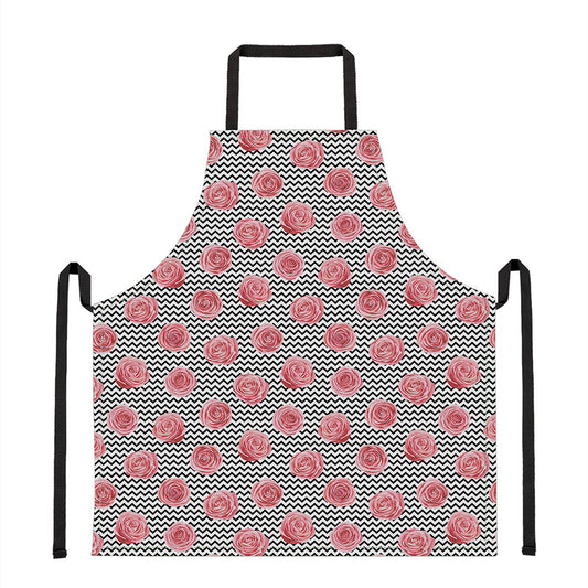 Pink Rose Zigzag Pattern Print Apron