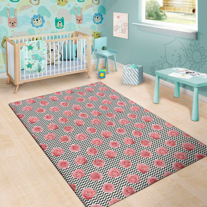 Pink Rose Zigzag Pattern Print Area Rug