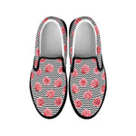 Pink Rose Zigzag Pattern Print Black Slip On Shoes