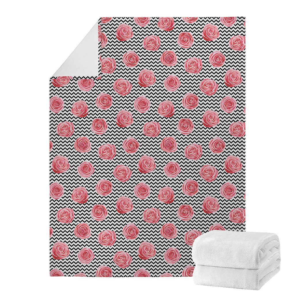 Pink Rose Zigzag Pattern Print Blanket