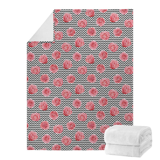 Pink Rose Zigzag Pattern Print Blanket