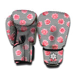 Pink Rose Zigzag Pattern Print Boxing Gloves