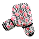 Pink Rose Zigzag Pattern Print Boxing Gloves