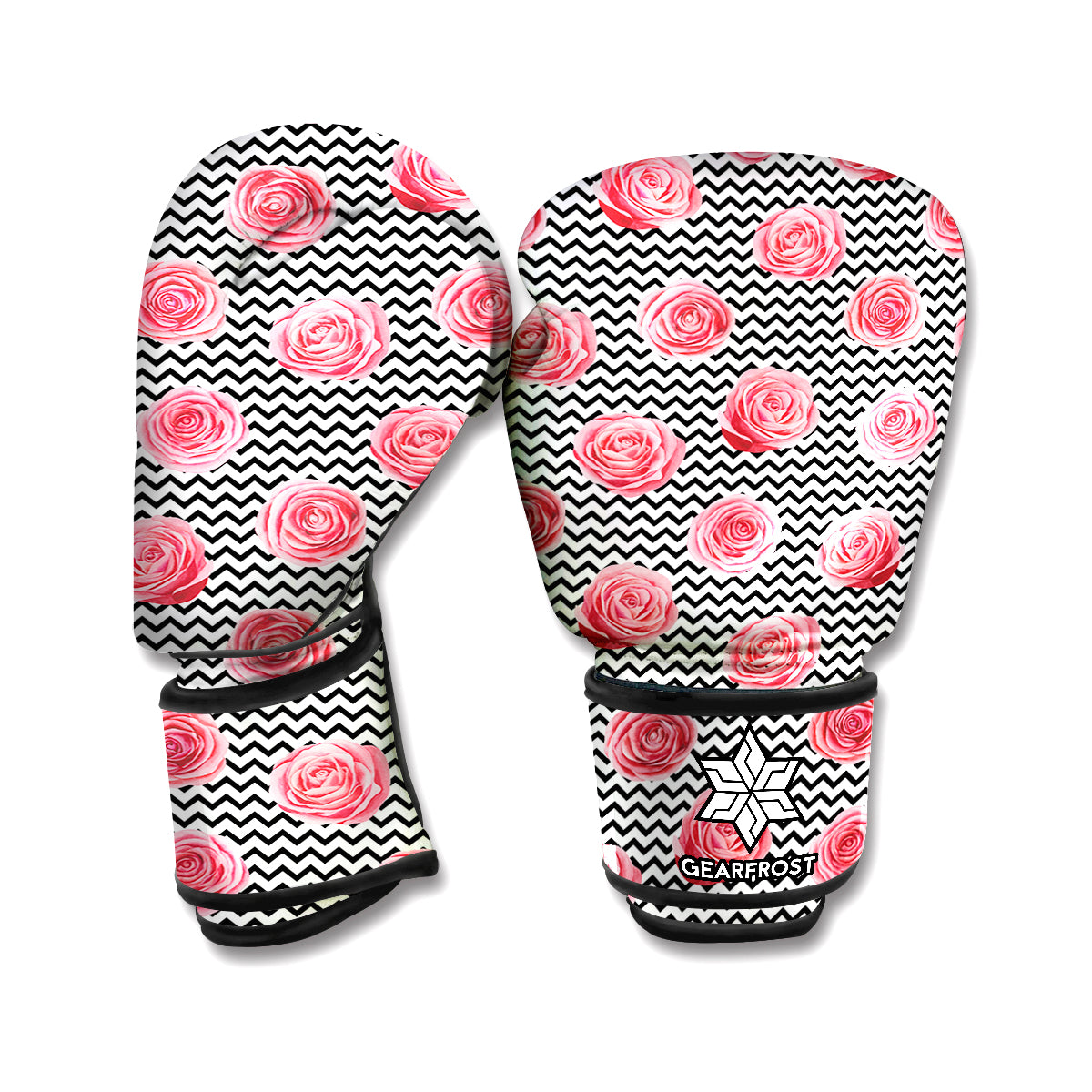 Pink Rose Zigzag Pattern Print Boxing Gloves