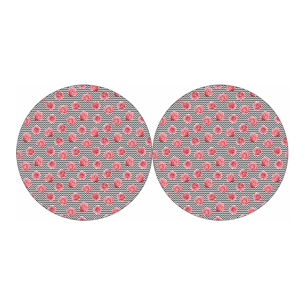 Pink Rose Zigzag Pattern Print Car Coasters