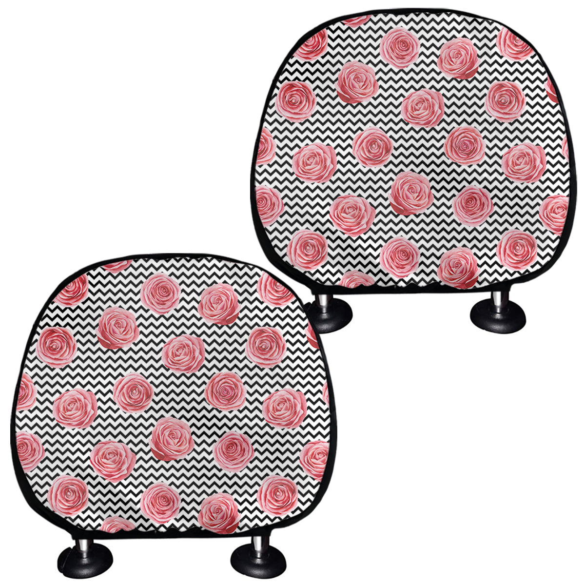 Pink Rose Zigzag Pattern Print Car Headrest Covers