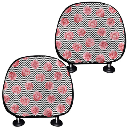 Pink Rose Zigzag Pattern Print Car Headrest Covers