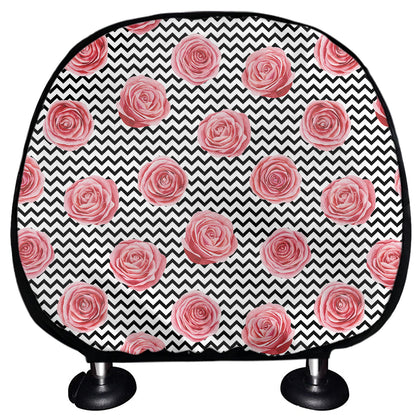 Pink Rose Zigzag Pattern Print Car Headrest Covers