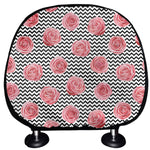 Pink Rose Zigzag Pattern Print Car Headrest Covers